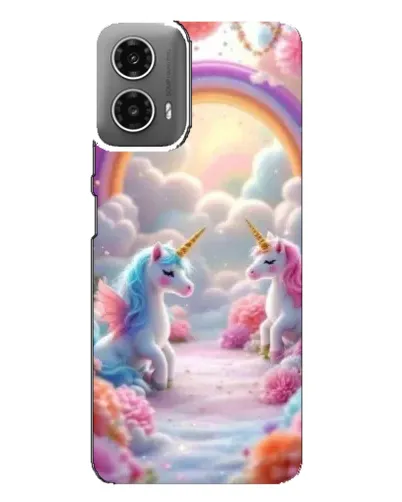 Чехол для Motorola MOTO G34 с картинкой «Радуга и единороги»