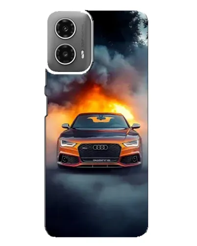 Чехол для Motorola MOTO G34 с картинкой «Audi в огненном дыму»