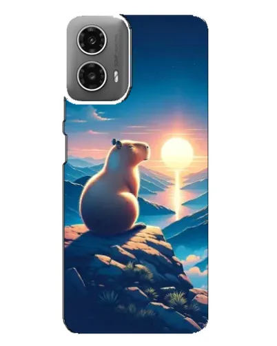 Чехол для Motorola MOTO G34 с картинкой «Закат солнца с капибарой»