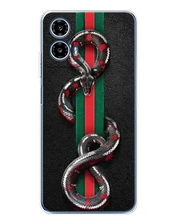 Чехол для Motorola Moto G35 с картинкой «Gucci — змея на полосе» Чехол для Motorola Moto G35 с картинкой «Gucci — змея на полосе»