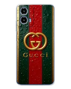 Чехол для Motorola Moto G35 с картинкой «Gucci — фирменная полоса и золото» Чехол для Motorola Moto G35 с картинкой «Gucci — фирменная полоса и золото»