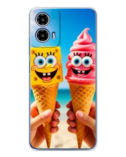 Чехол для Motorola Moto G35 с картинкой «Спанч Боб мороженое»