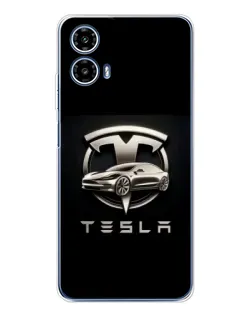 Чехол для Motorola Moto G35 с картинкой «Tesla — серебристое авто» Чехол для Motorola Moto G35 с картинкой «Tesla — серебристое авто»