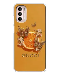 Чехол для Motorola MOTO G52 с картинкой «Gucci — золотые бабочки»