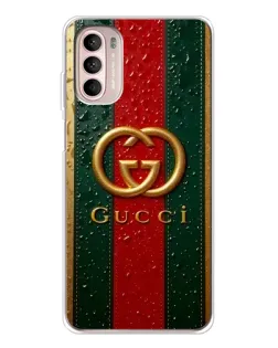 Чехол для Motorola MOTO G52 с картинкой «Gucci — фирменная полоса и золото»