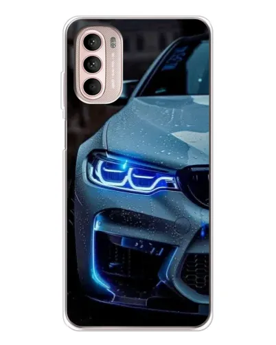 Чехол для Motorola MOTO G52 с картинкой «Взгляд BMW с синими фарами»