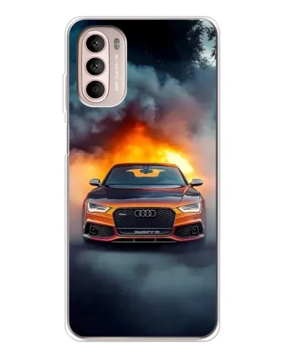Чехол для Motorola MOTO G52 с картинкой «Audi в огненном дыму»