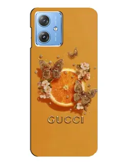 Чехол для Motorola MOTO G54 / G54 Power с картинкой «Gucci — золотые бабочки»