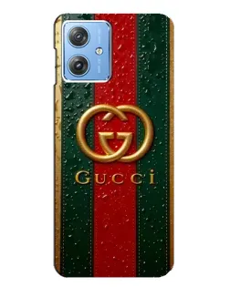 Чехол для Motorola MOTO G54 / G54 Power с картинкой «Gucci — фирменная полоса и золото»