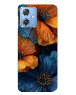 Чехол для Motorola MOTO G54 / G54 Power с картинкой «Яркая сине-оранжевая флора»