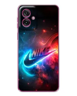 Чехол для Motorola Moto G55 с картинкой «Огненный логотип Nike»