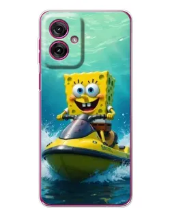 Чехол для Motorola Moto G55 с картинкой «Спанч Боб на гидроцикле»