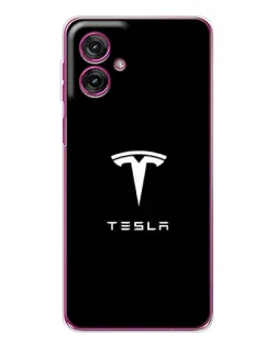 Чехол для Motorola Moto G55 с картинкой «Tesla White Logo»