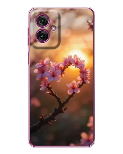 Чехол для Motorola Moto G55 с картинкой «Розовый цвет сердце на фоне заката»
