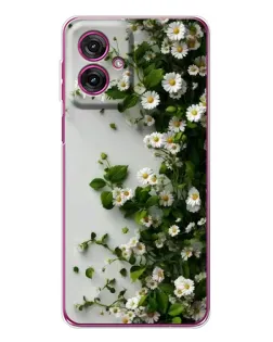 Чехол для Motorola Moto G55 с картинкой «Ветка мелких белых цветов»