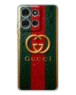 Чехол для Motorola MOTO G56 с картинкой «Gucci — фирменная полоса и золото»