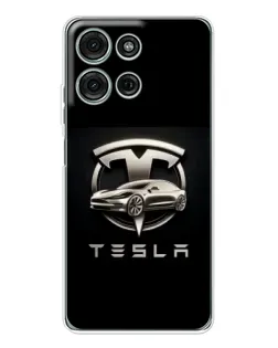 Чехол для Motorola MOTO G56 с картинкой «Tesla — серебристое авто»
