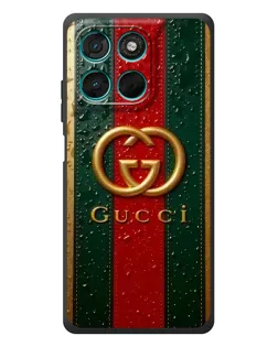 Чехол для Motorola Moto G57 Power с картинкой «Gucci — фирменная полоса и золото»