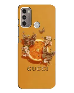 Чехол для Motorola MOTO G60 с картинкой «Gucci — золотые бабочки»