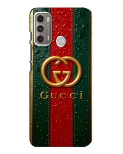 Чехол для Motorola MOTO G60 с картинкой «Gucci — фирменная полоса и золото»