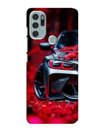 Чехол для Motorola MOTO G60s с картинкой «Спортивная BMW и цветы»