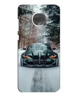 Чехол для Motorola MOTO G7 с картинкой «BMW в зимнем лесу»