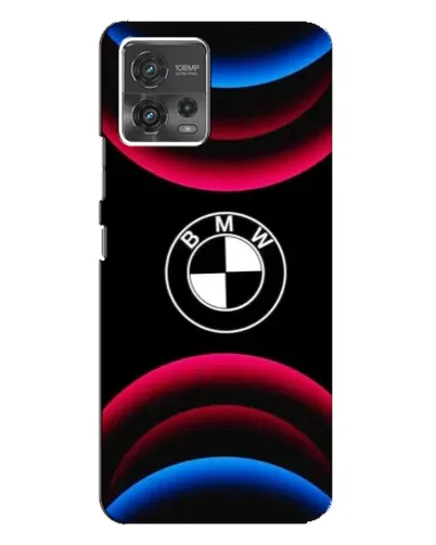 Чехол для Motorola MOTO G72 с картинкой «Логотип BMW и неоновые дуги»