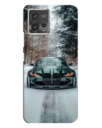 Чехол для Motorola MOTO G72 с картинкой «BMW в зимнем лесу»