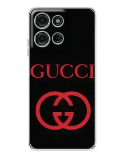 Чехол для Motorola Moto G75 с картинкой «Gucci — красный логотип»