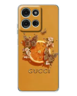 Чехол для Motorola Moto G75 с картинкой «Gucci — золотые бабочки»