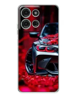 Чехол для Motorola Moto G75 с картинкой «Спортивная BMW и цветы»