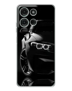 Чехол для Motorola Moto G75 с картинкой «Черная BMW — профиль»
