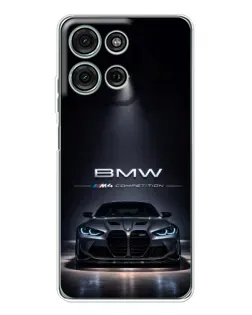 Чехол для Motorola Moto G75 с картинкой «BMW сквозь ночной город»