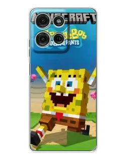 Чехол для Motorola Moto G75 с картинкой «Губка Боб Minecraft»