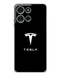 Чехол для Motorola Moto G75 с картинкой «Tesla White Logo»