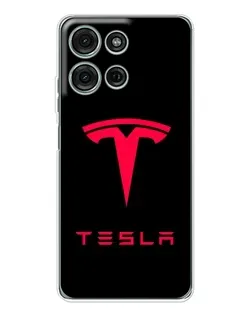 Чехол для Motorola Moto G75 с картинкой «Tesla Red Logo»