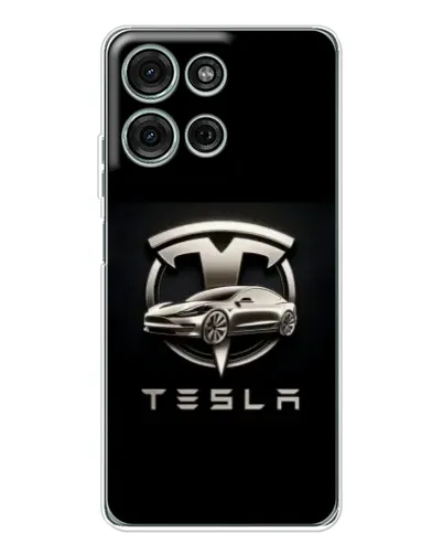 Чехол для Motorola Moto G75 с картинкой «Tesla — серебристое авто» Чехол для Motorola Moto G75 с картинкой «Tesla — серебристое авто»