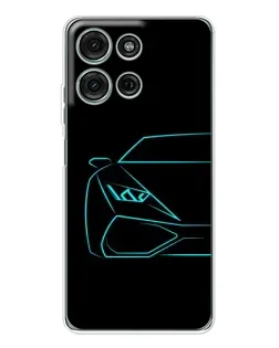 Чехол для Motorola Moto G75 с картинкой «Голубой силуэт Lamborghini»