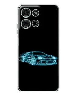 Чехол для Motorola Moto G75 с картинкой «Неоновый контур Lamborghini»