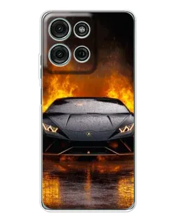 Чехол для Motorola Moto G75 с картинкой «Lamborghini в огне»