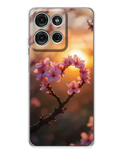 Чехол для Motorola Moto G75 с картинкой «Розовый цвет сердце на фоне заката»