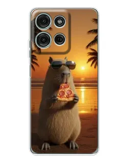 Чехол для Motorola Moto G75 с картинкой «Капибара с пиццей»