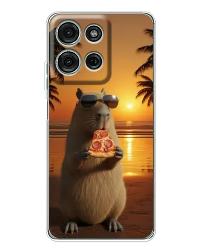 Чехол для Motorola Moto G75 с картинкой «Капибара с пиццей»