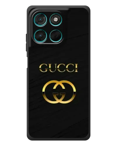 Чехол для Motorola Moto G77 с картинкой «Золотой логотип Gucci»
