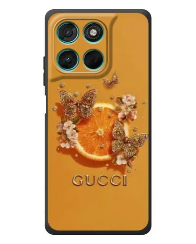 Чехол для Motorola Moto G77 с картинкой «Gucci — золотые бабочки» Чехол для Motorola Moto G77 с картинкой «Gucci — золотые бабочки»