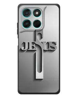 Чехол для Motorola Moto G77 с картинкой «Металлический крест Jesus»
