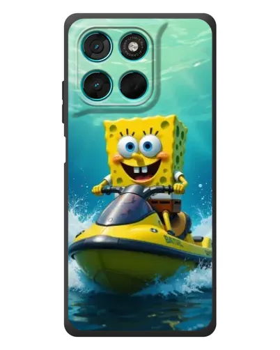 Чехол для Motorola Moto G77 с картинкой «Спанч Боб на гидроцикле»