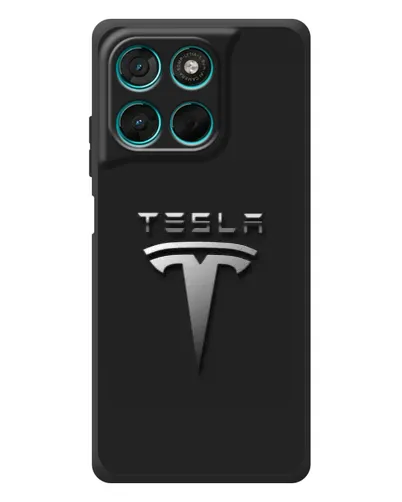 Чехол для Motorola Moto G77 с картинкой «Стальной логотип Tesla»