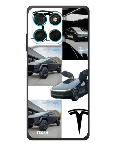 Чехол для Motorola Moto G77 с картинкой «Коллаж Cybertruck Tesla»