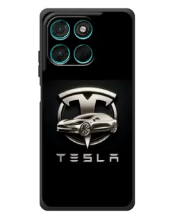Чехол для Motorola Moto G77 с картинкой «Tesla — серебристое авто»